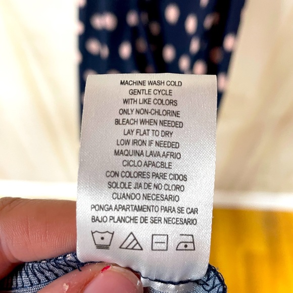 Nina Leonard Navy Pink Polka Dot V Neck Maxi Dress Beaded Accent, Sz M - Picture 5 of 7